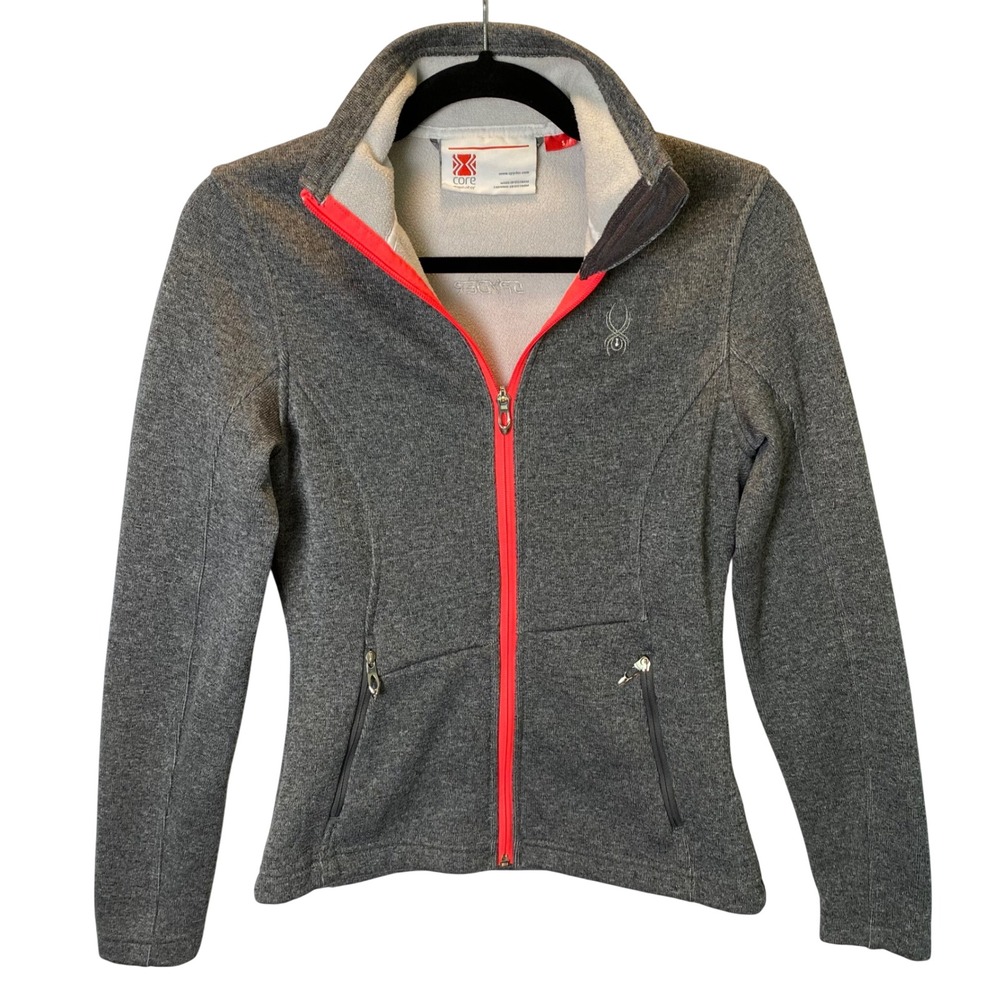 Spyder Core Sweater Jacket Women S Gray Neon Pink Fleece Lined‎ Activewear Hike